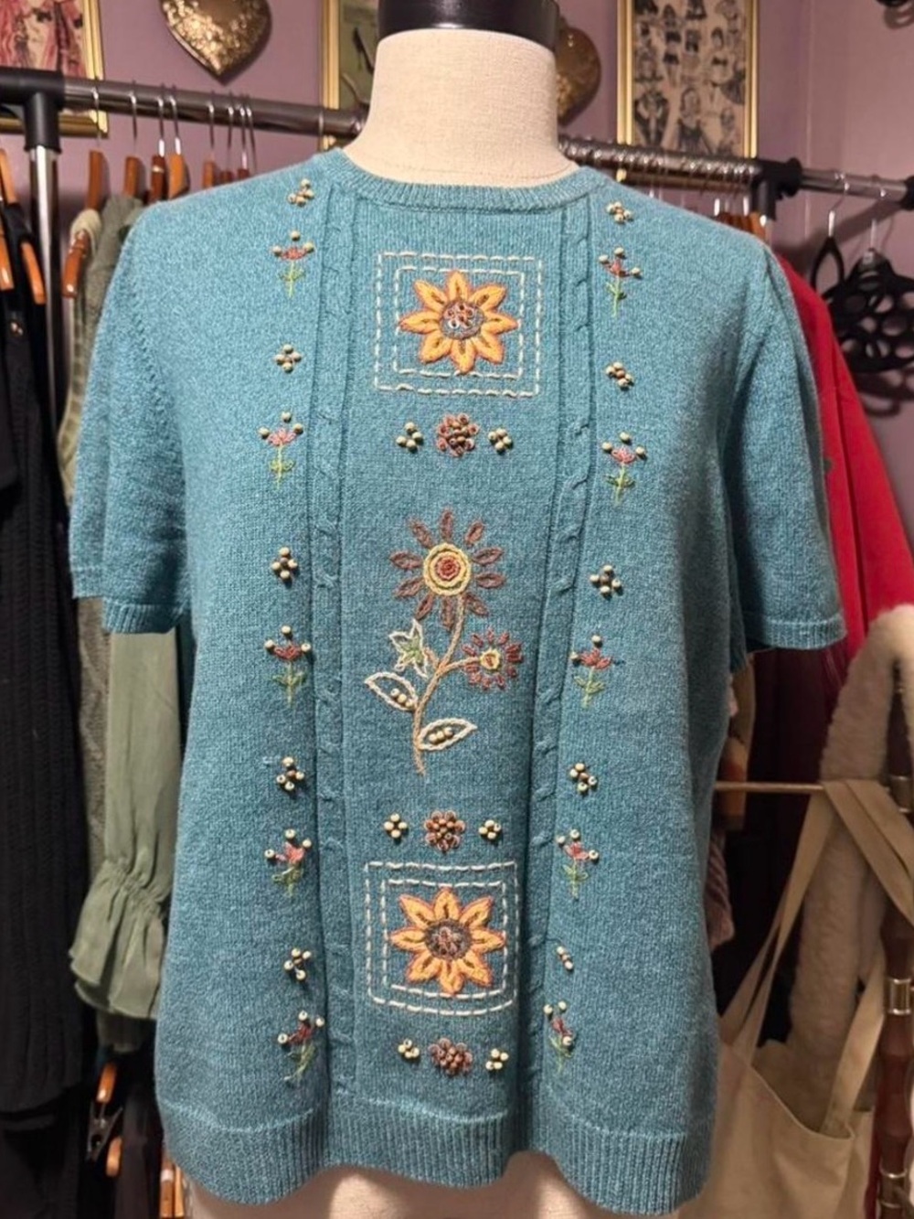 Alfred Dunner Petite Teal Knit Crewneck